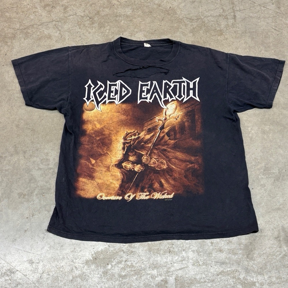 VTG Iced‎ Earth Band T Shirt Heavy Metal Distressed Tee Men's XL
